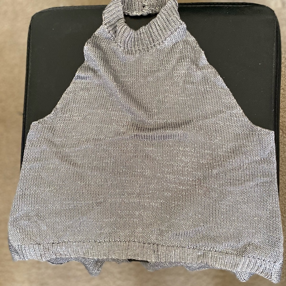 Vintage Silver handmade knit crop top ties in the back call her around the neck